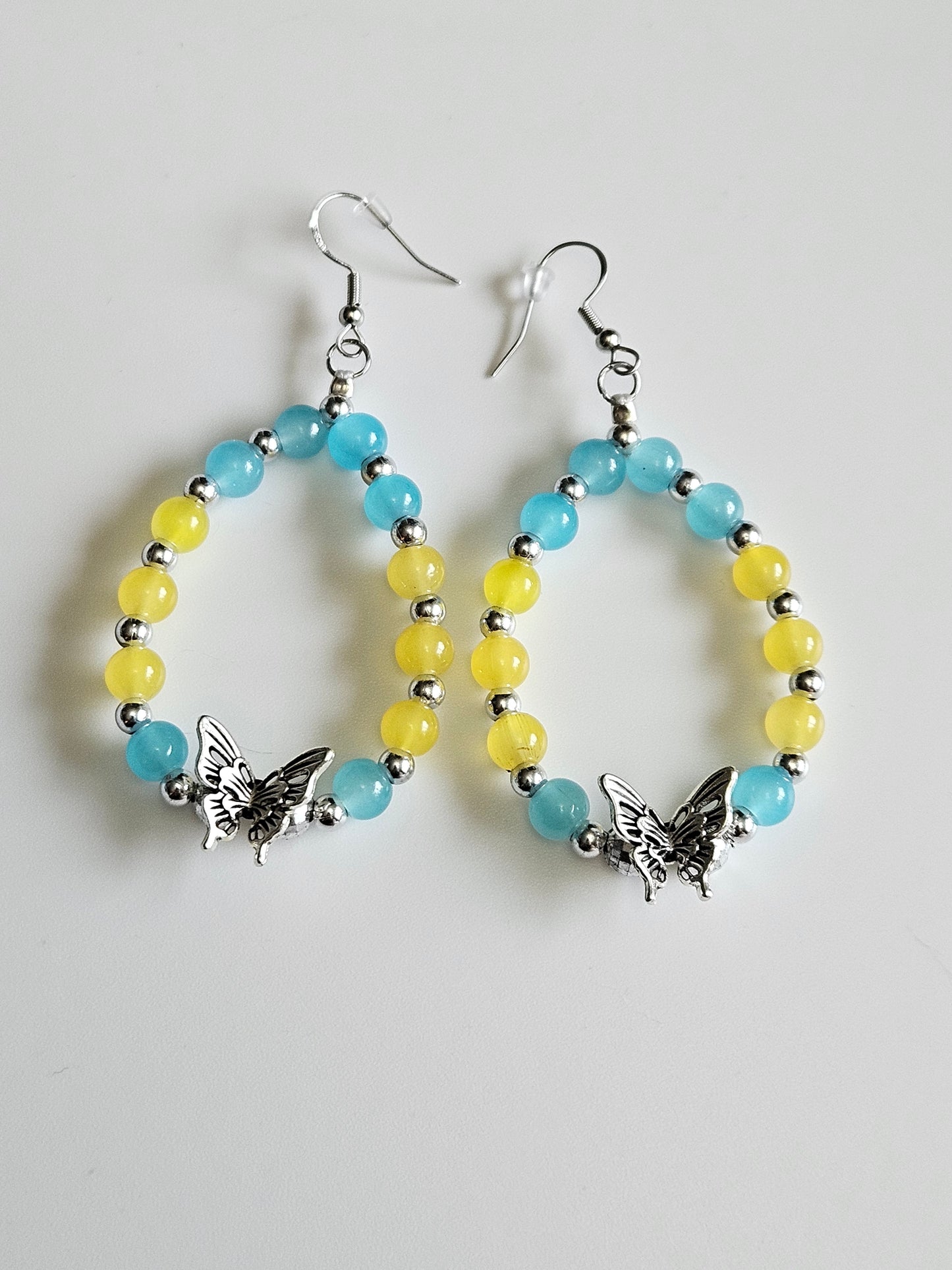 Waterdrop style dangle beaded earrings, s925