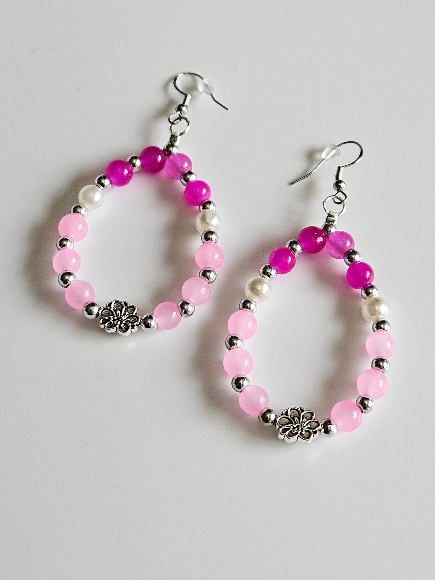 Waterdrop style dangle beaded earrings, s925