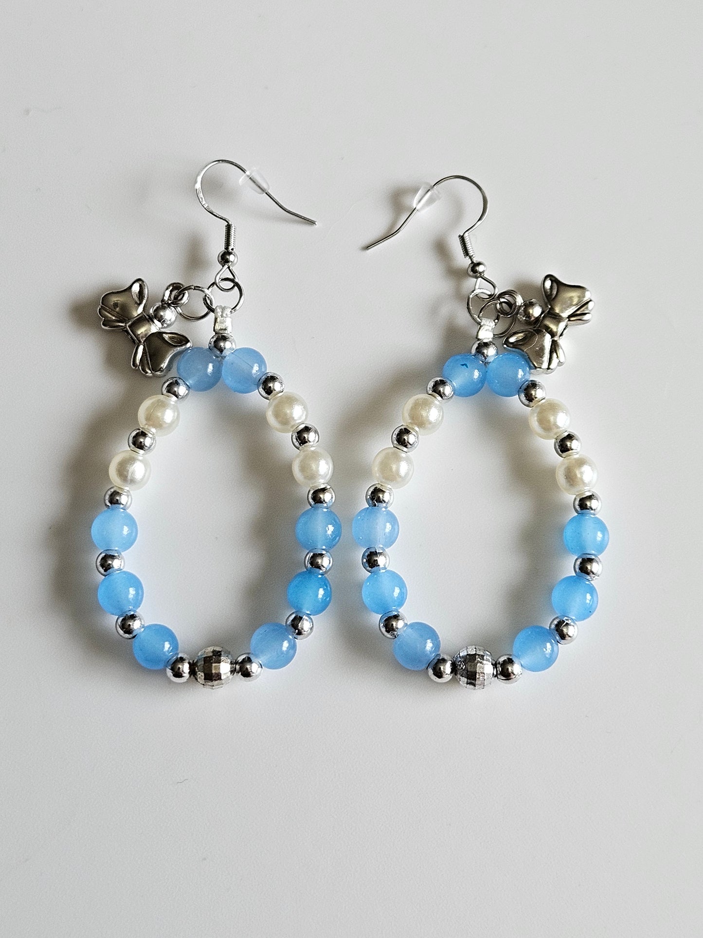 Waterdrop style dangle beaded earrings, s925