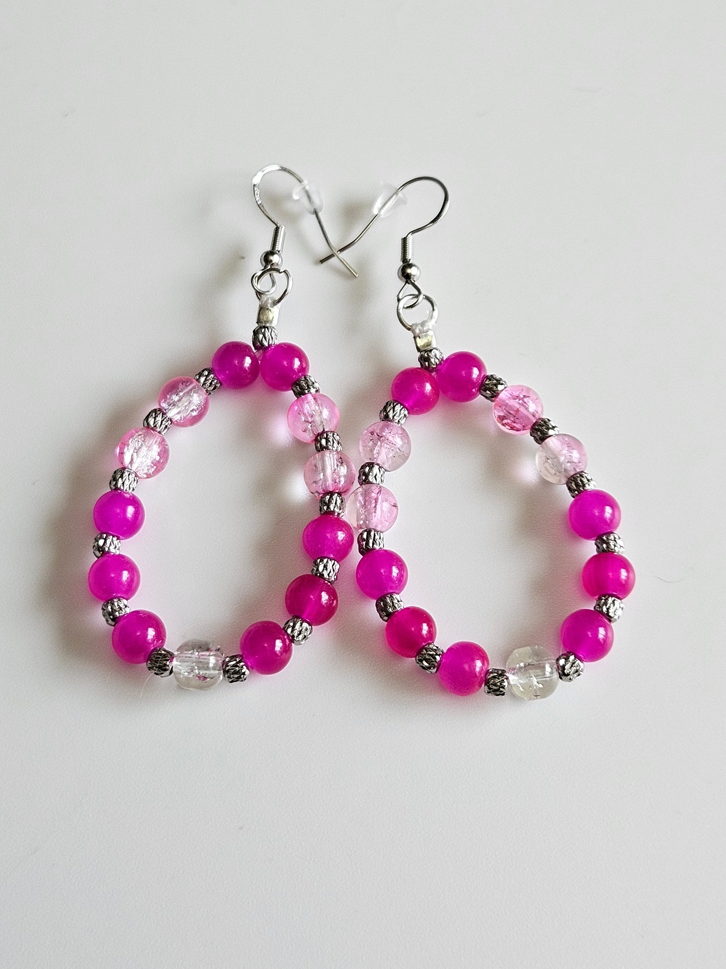 Waterdrop style dangle beaded earrings, s925