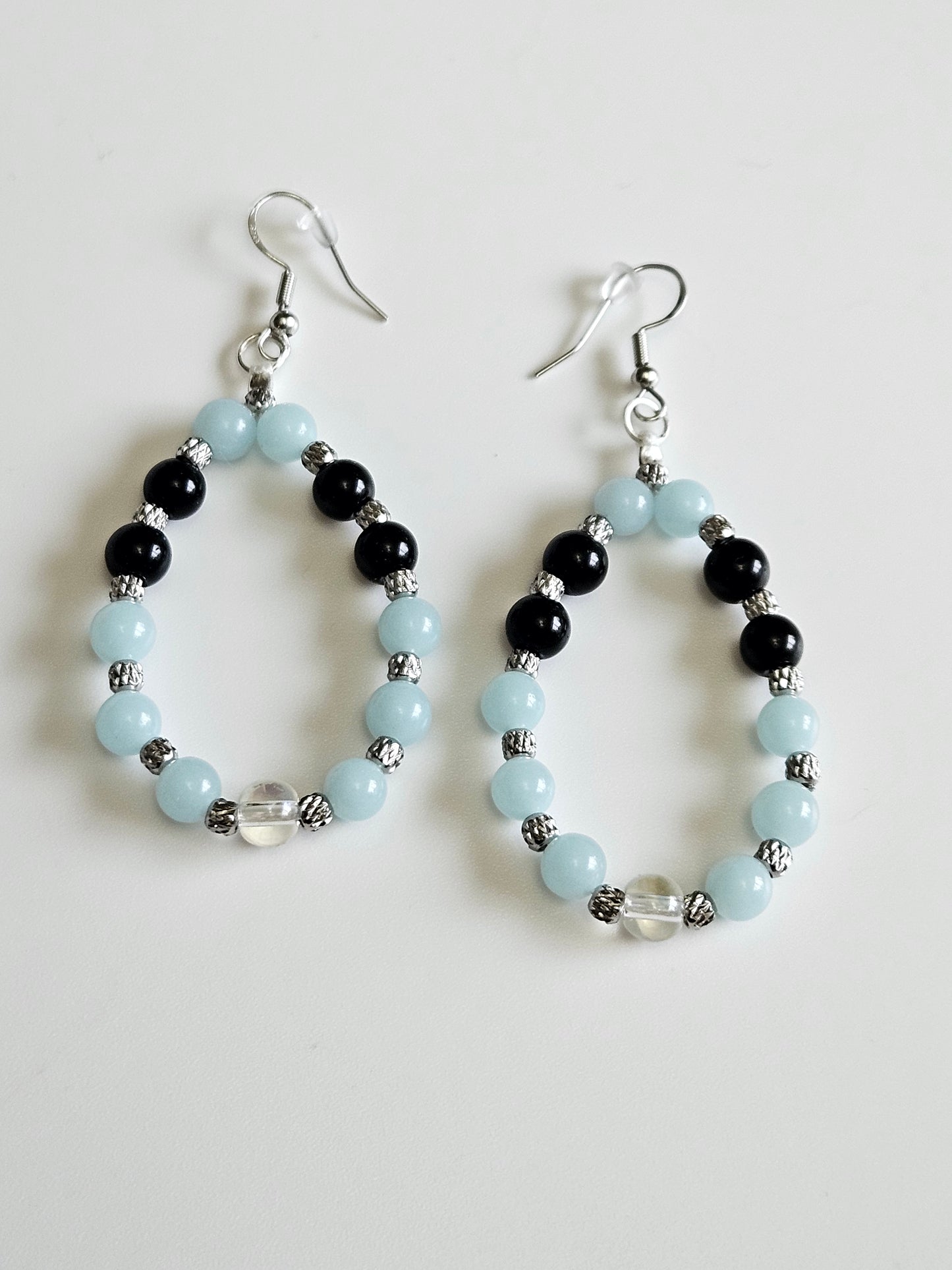 Waterdrop style dangle beaded earrings, s925