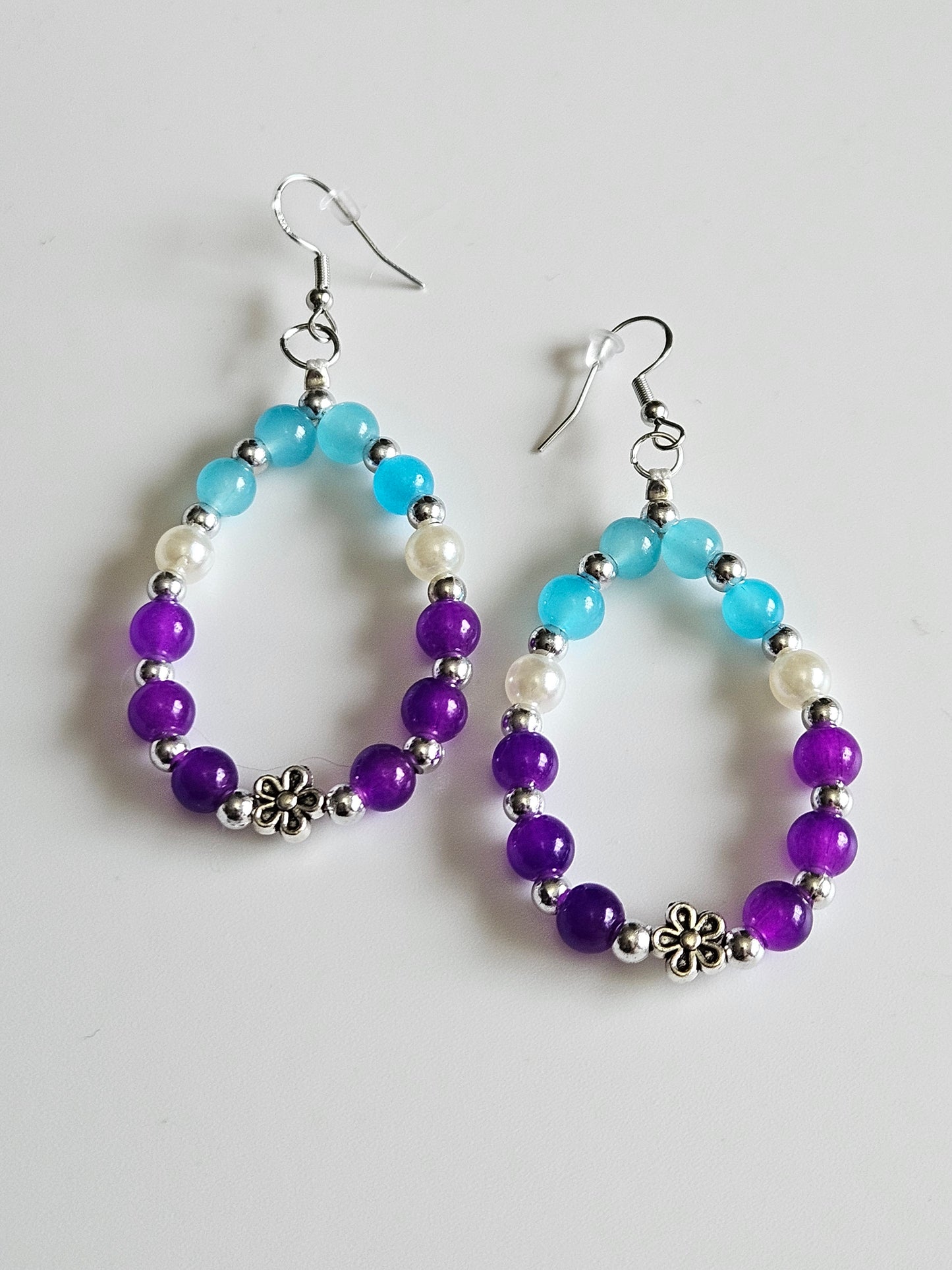 Waterdrop style dangle beaded earrings, s925