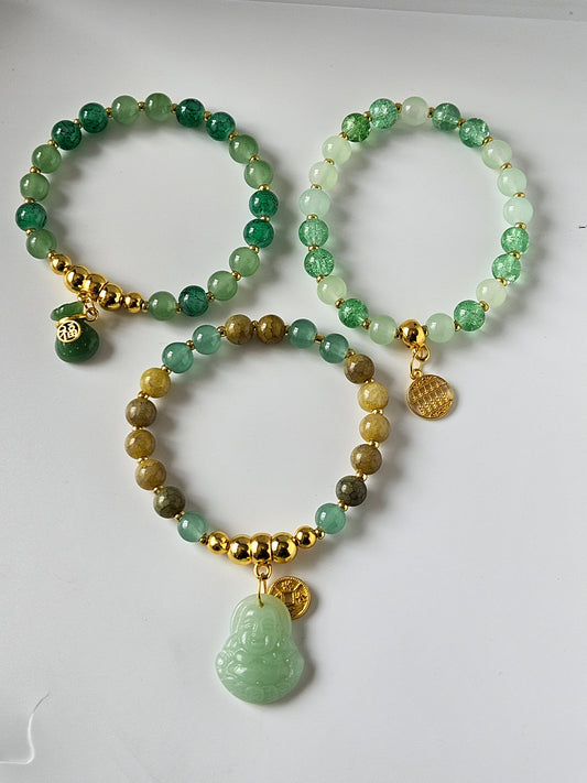 Jade Glass pendant Bracelet Sets 3pc. Set